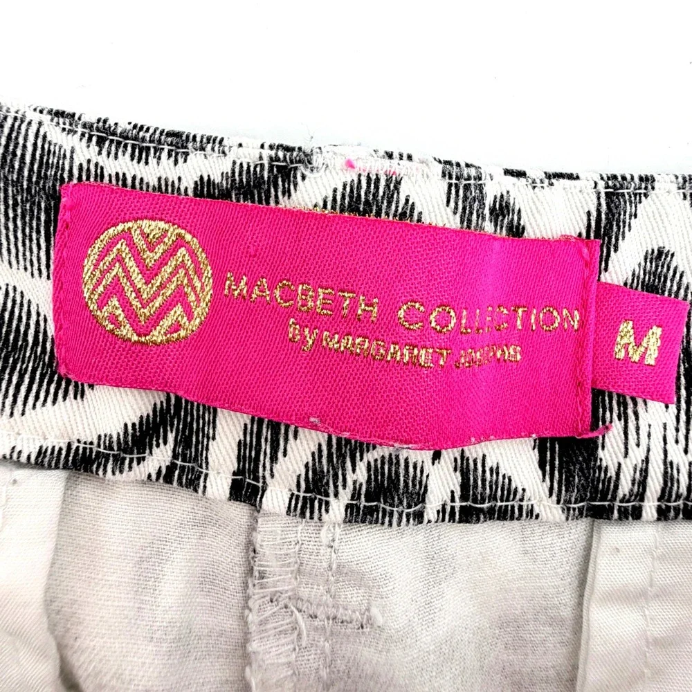Macbeth Collection Shorts‎ Women M Black White Ikat Damask Cotton Excellent